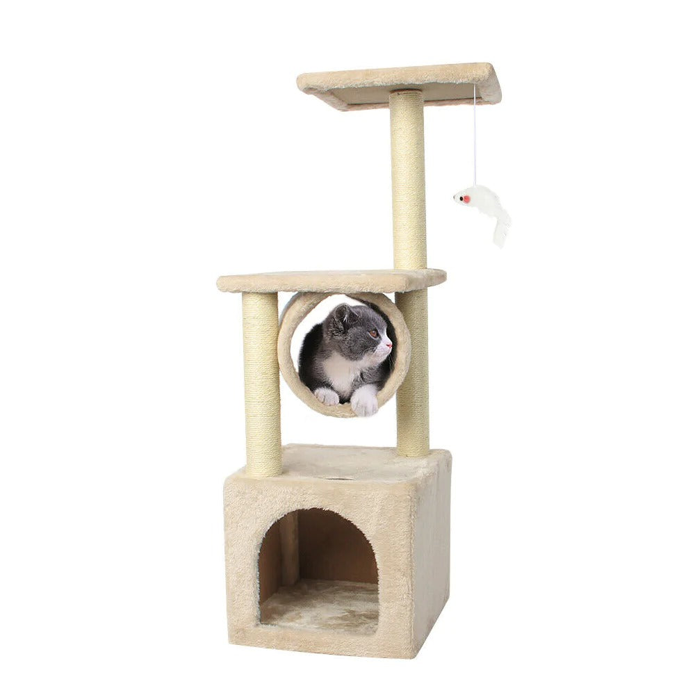 Cat Tree House Tower with Scratching Post & Toy Mouse