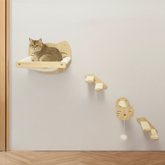 3-piece wall-mounted cat furniture set with cozy warm background